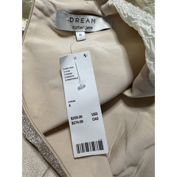 Sister Jane Dream Sz S Crinkle Satin Gold Puff Sleeve Mini Dress Holiday Glam - Picture 12 of 14